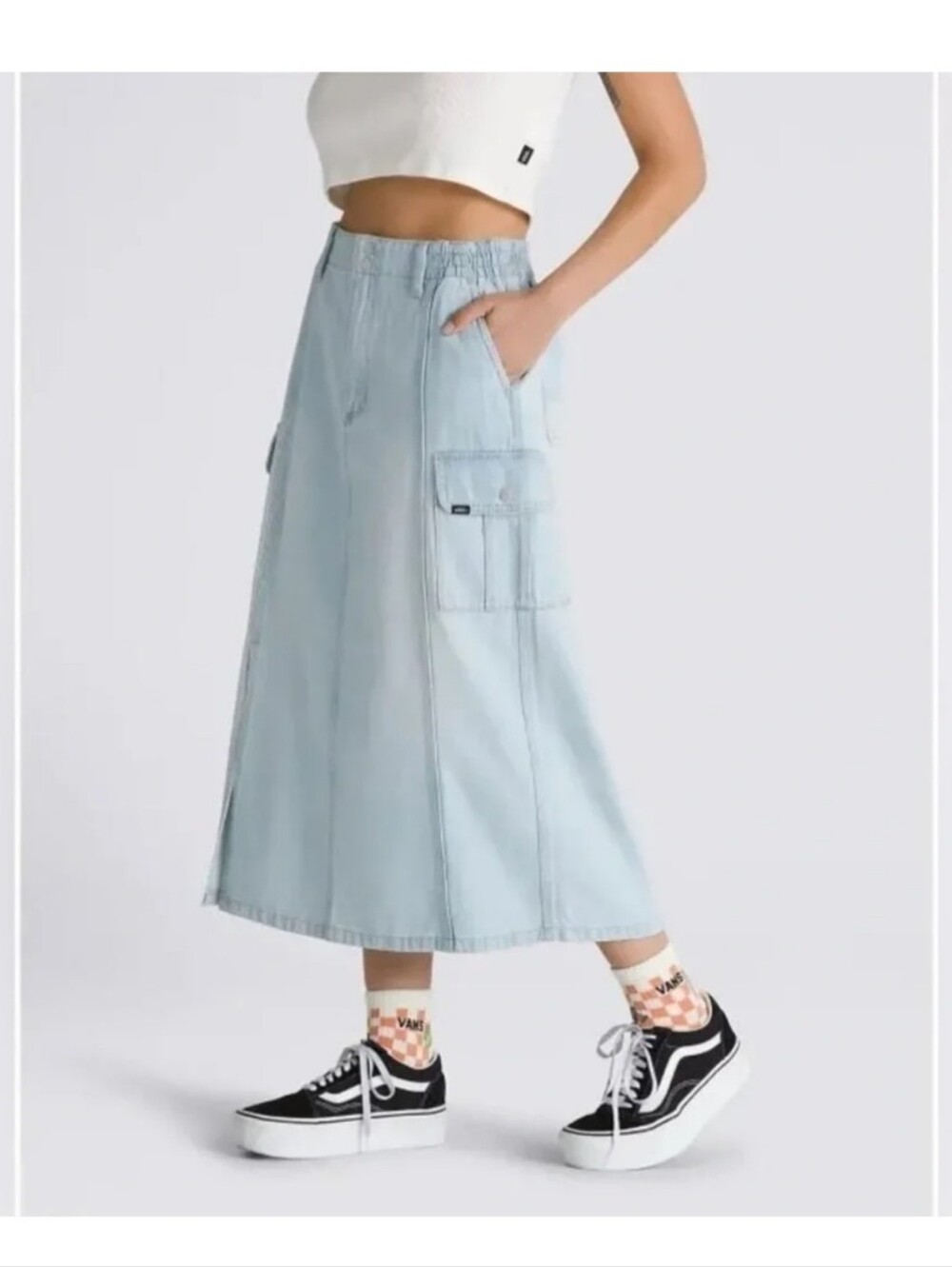 Vans Light Blue Denim Cargo Maxi Skirt
